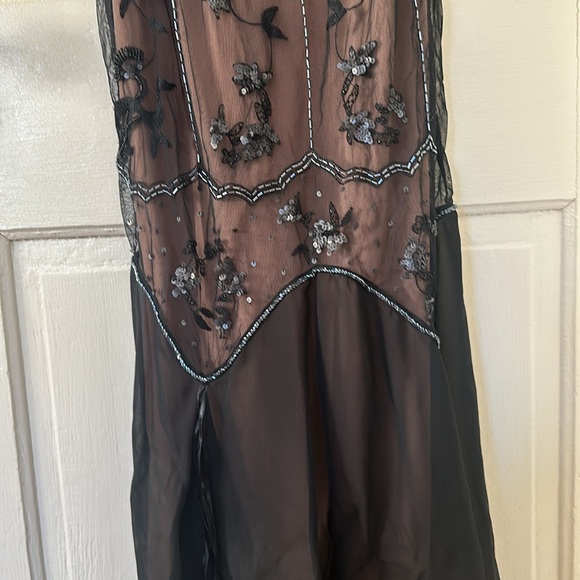 Betsey Johnson Vintage Y2K Sheer Black Over Beige Beaded Gown NWT - Picture 8 of 15